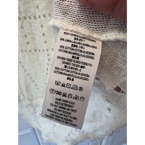 Free People "Summer Lovin" Linen Blend Frayed Trim Top Blouse Size XS $128 - Picture 8 of 9